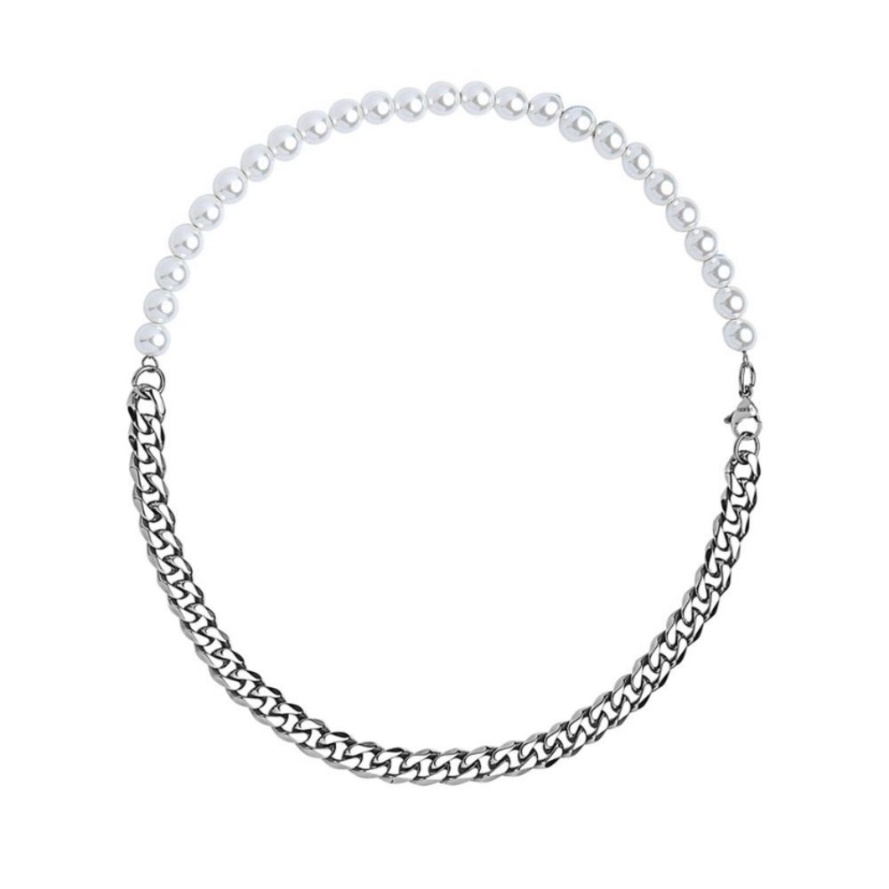 Half pearl half chain stainless steel necklace